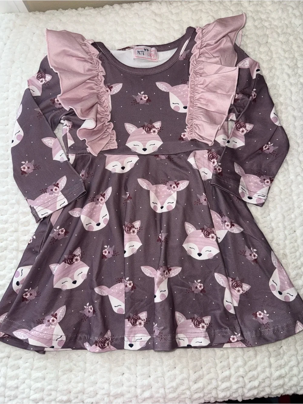 Girls' Mauve Fox Ruffle Long-Sleeve Dress by Petit Lem